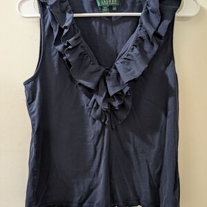Lauren Ralph Lauren Navy Ruffle Blouse